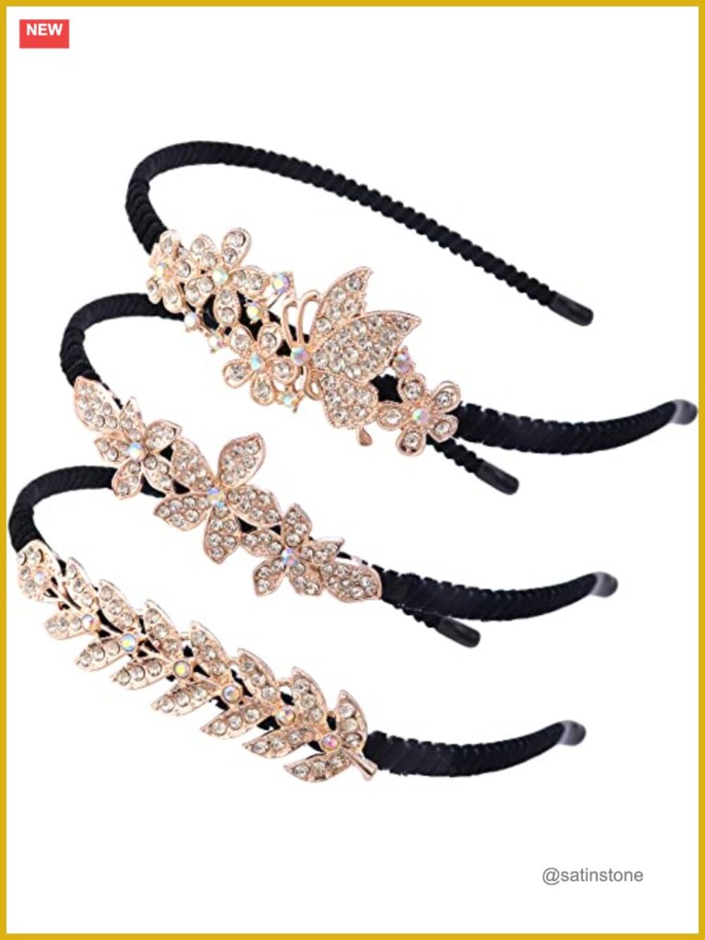 3 Pcs Crystal Rhinestone Headbands Alloy Velvet Hair Accessories Women Wedding
